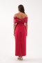 Women's Burgundy Slim Fit Boat Neck Pearl Detailed Promise Engagement Wedding Evening Dress - 5