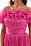 Women's Fuchsia Slim-Fit Collar-Detail Midi Evening Dress - 4