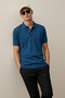 Men's Indigo 100% Cotton Non-Curling Pique Polo Neck Slim Fit Slim Fit T-Shirt - 3