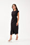 Women's Black Crew Neck Accessory Detail Midi Dress - 4