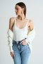 Women's Bone Strap V-Neck Knitwear Undershirt Buttoned Plain Cardigan Suit - 2