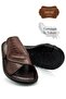 Genuine Real Leather Men's Slippers Lightweight Slippers Leather 3D Coffee - 3