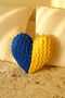 Hand Knitted Heart Pillow Yellow Navy Blue Gift for Lover Fan Heart Pillow - 2