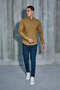 Light Brown Judgement Collar Half Pat Lycra Linen Texture Cotton Slim Fit Men's Shirt - 4