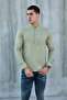 Khaki-Haki̇m Collar Half Pat Lycra Linen Texture Cotton Slim Fit Men's Shirt