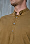 Light Brown Judgement Collar Half Pat Lycra Linen Texture Cotton Slim Fit Men's Shirt - 5