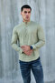Khaki-Haki̇m Collar Half Pat Lycra Linen Texture Cotton Slim Fit Men's Shirt - 2