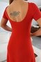 Women's Short Sleeve Backless Slit Detailed Viscose Dress - 3