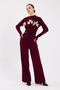Burgundy Floral Detailed Knitwear Bottom Top Women's Set 7075 - 2