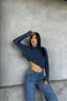 Denim Washed Hair Braided Crop Knitwear Sweater Aw25Kz0011 - 2