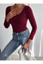 Women's Burgundy U-Neck Long Sleeve Sandy Blouse Hzl25S-Fry122471 - 3