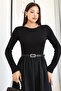 Women's Boat Neck Long Sleeve Belted Two-Tone Maxi Dress - 2