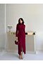 Burgundy Drawstring Dress with Accessory Detail - 3