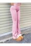 Pink Color Waist Fold Elastic Flare Spanish Leggings, Leggings with Waist Fold - 3