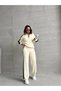 Women's Chic Striped Detail Ecru Sweater Palazzo Pants Bottom and Top Two-Piece Knit Set - 9