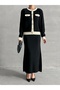 Women's Black Stylish Pocket Detailed Cardigan Skirt Bottom Top Double Knitwear Set