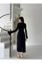 Black Double-Breasted Dress with Waist Buckle - 7
