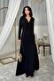 Black V-Neck Shirred Long Dress