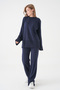 Women's Oversize Fit Sweatshirt and Trousers with Hem Stitching Detail Navy Blue Two-Piece Suit 1027 - 7