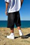 Washable Striped Black Denim Shorts Black - 2