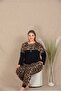 Long Sleeve, Button Collar, Leopard Print, Cuffed Sleeves, Oversized Women's Pajama Set