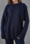 Navy Blue Flexible Knitwear Fabric Sweater and Pants Oversize Two-Piece Set with Slit Detail 1027 - 8