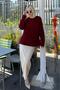 Burgundy Crew Neck Women's Boucle Sweater Mg2480 - 4