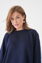 Women's Oversize Fit Sweatshirt and Trousers with Hem Stitching Detail Navy Blue Two-Piece Suit 1027 - 2