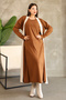 Round Neckline, Long Sleeve, Bow Patterned Midi Length Cardigan Look One-Piece Knitwear Dress - 7