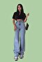 Blue Washed Fluid Form High Waist Denim Trousers