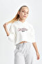 Girls Oversize Wide Fit Crop Hooded Printed Sweatshirt D0314A824Au - 3