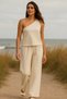 Women's White One-Shoulder Stylish Blouse Wide Leg Pants Double Set - 4