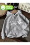 Smile Print Detailed Hooded Sweatshirt with Fleece Inside