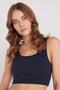 Women's Slim Fit Narrow Strap Square Neck Navy Blue Crop - 2