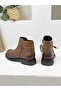 2551022K Khaki Leather Boots with Side Zipper Detail for Women - 5