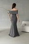 Dark Gray Madonna Neckline Stone Detail Maxi Length Scuba Fabric Mermaid Evening Dress - 2