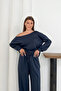 Women's Anthracite Modal Fabric Off-Shoulder Top and Bottom Set - 4