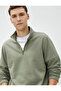 Basic Sweat Half Zipper Stand Collar Long Sleeve Raised