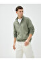 Basic Sweat Half Zipper Stand Collar Long Sleeve Raised - 2