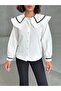 Women's White Elegant Collar Detail Long Sleeve Shirt - 5
