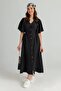 Women's Waist Rubber Detailed Midi Buttoned Dress