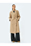 Double Breasted Long Stamp Coat with Pockets and Belt - 3