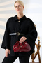 Burgundy Women's Medium Size Bohça Form Stylish Hand Bag with Gold Accessory and Crossbody Strap - 2