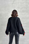 Women's Black Cherry-Accented Knit Cardigan - 2
