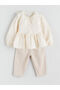 Beige Baby Collar Baby Girl Blouse and Pants 2-Piece Set