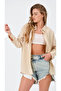 Kadın Oversize Basic Uzun Gömlek - Bej - 5