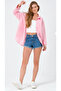 Kadın Oversize Basic Uzun Gömlek - Pembe - 2