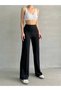 Women's Black Ribbed Detailed Modal Fabric Stylish High Waist Trousers - 4