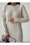 Women's Hair Knit Embroidered Crew Neck Long Sleeve Knitwear Dress - Stone Color - 2