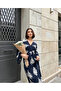 Women's Navy Blue Slit Detailed Bat Sleeve Double Breasted Collar Long Summer Dress - 6